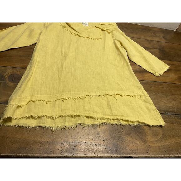 Match Point Yellow Linen Cowl Neck Pocket Tunic Top Womens Size Medium - Picture 5 of 10